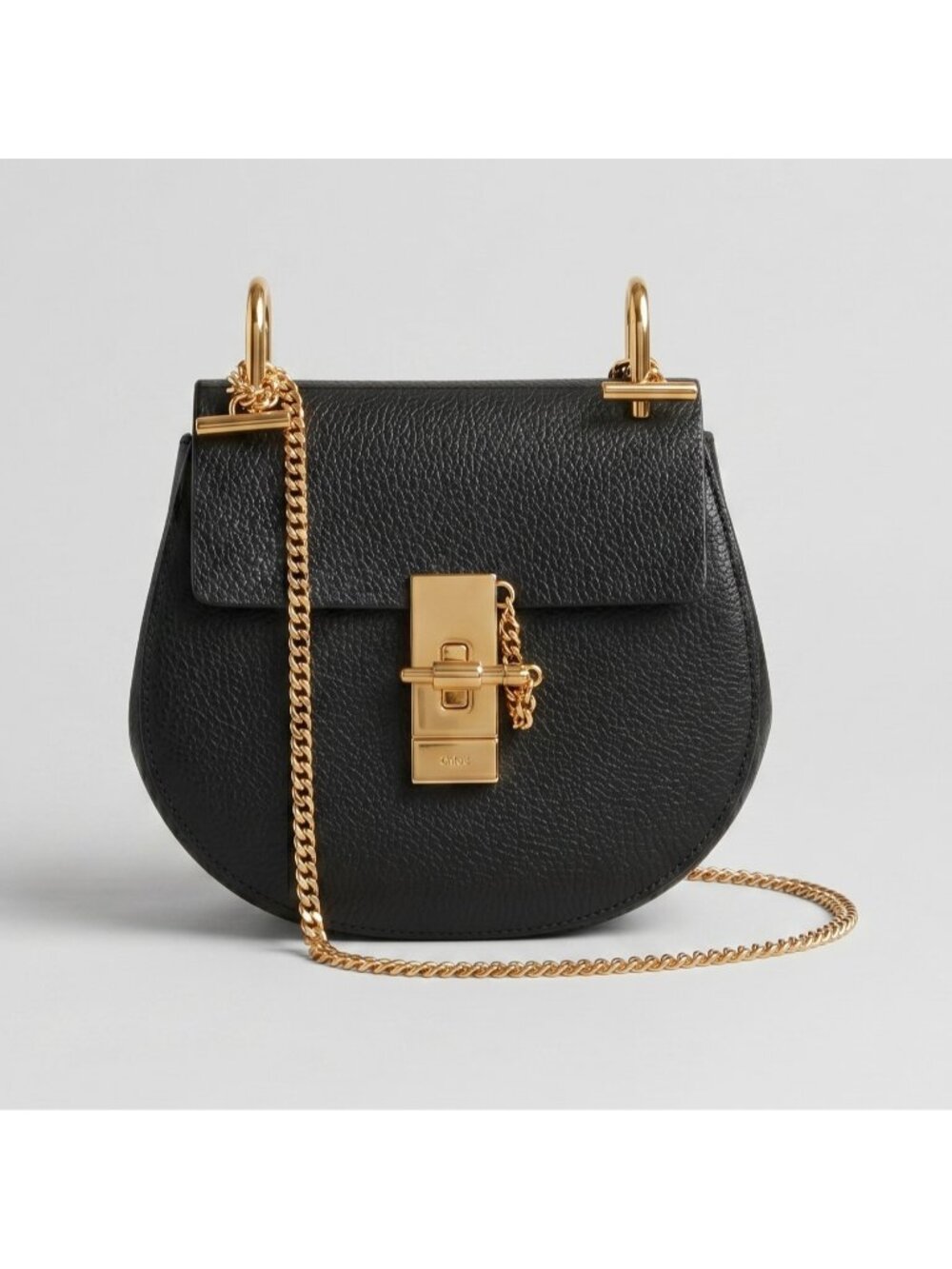 Chloe Classic Mini Drew Shoulder Bag in Small Grain Lambskin and Black Color